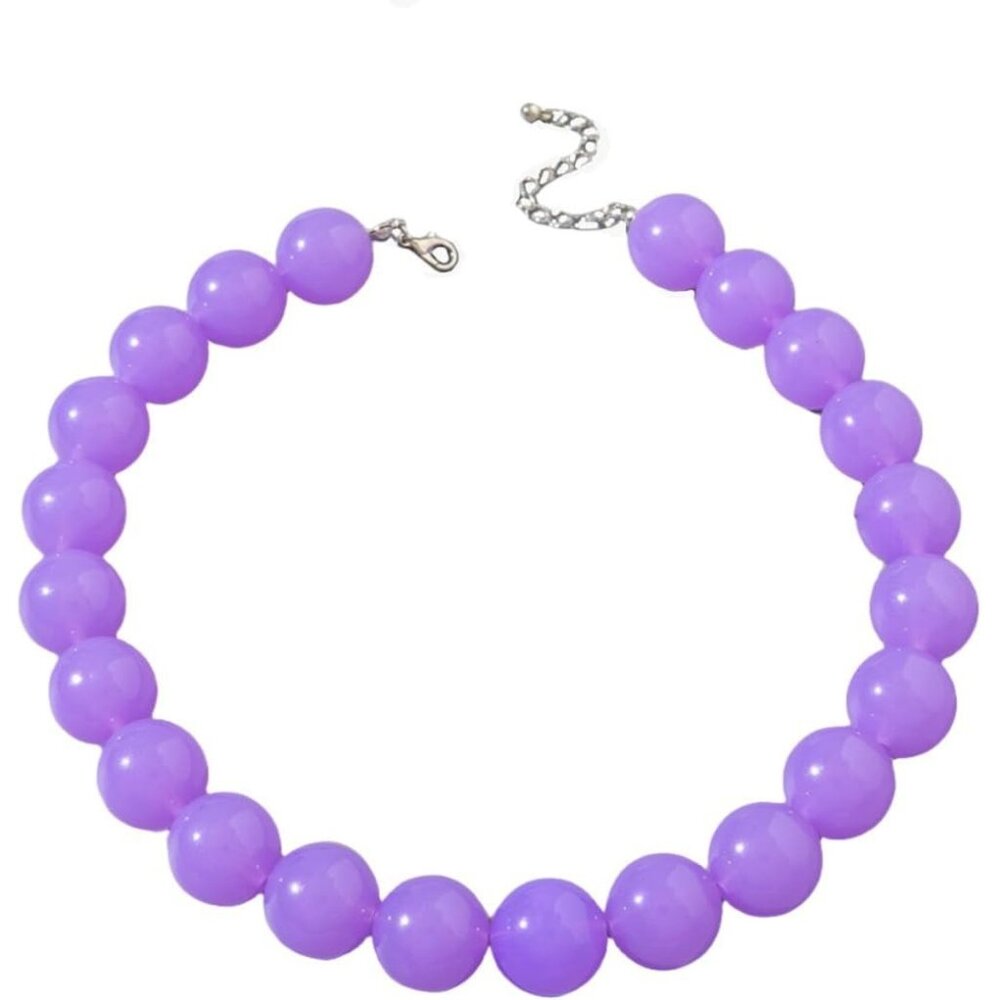 Women's Light Purple Handmade Chunky Beaded Large Round Beads Necklace